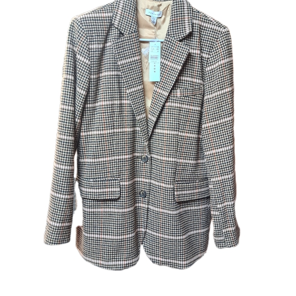 🌸🔥Topshop Women's Brown Botton Houndstood Pattern Blazer size 8 NWT - Picture 9 of 9